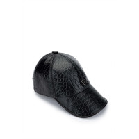 Tamer Tanca Erkek Hakiki Deri Siyah Kroko Beyzbol Şapka