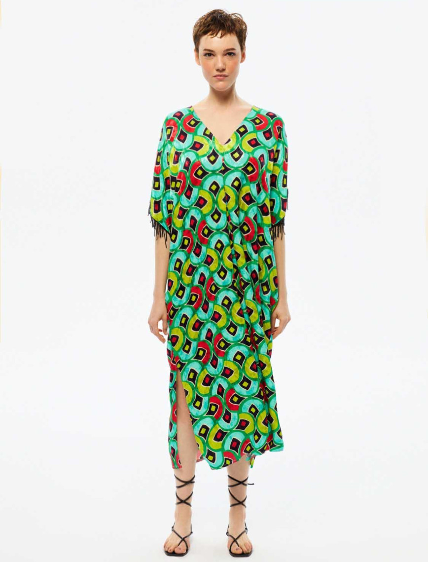 Desenli Dökümlü Kaftan Desenli Dökümlü Kaftan