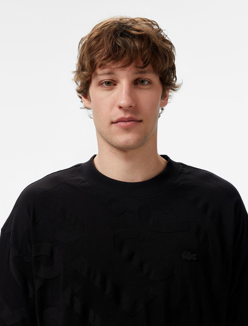 Lacoste Erkek Bisiklet Yaka Desenli Siyah T-Shirt Lacoste Erkek Bisiklet Yaka Desenli Siyah T-Shirt