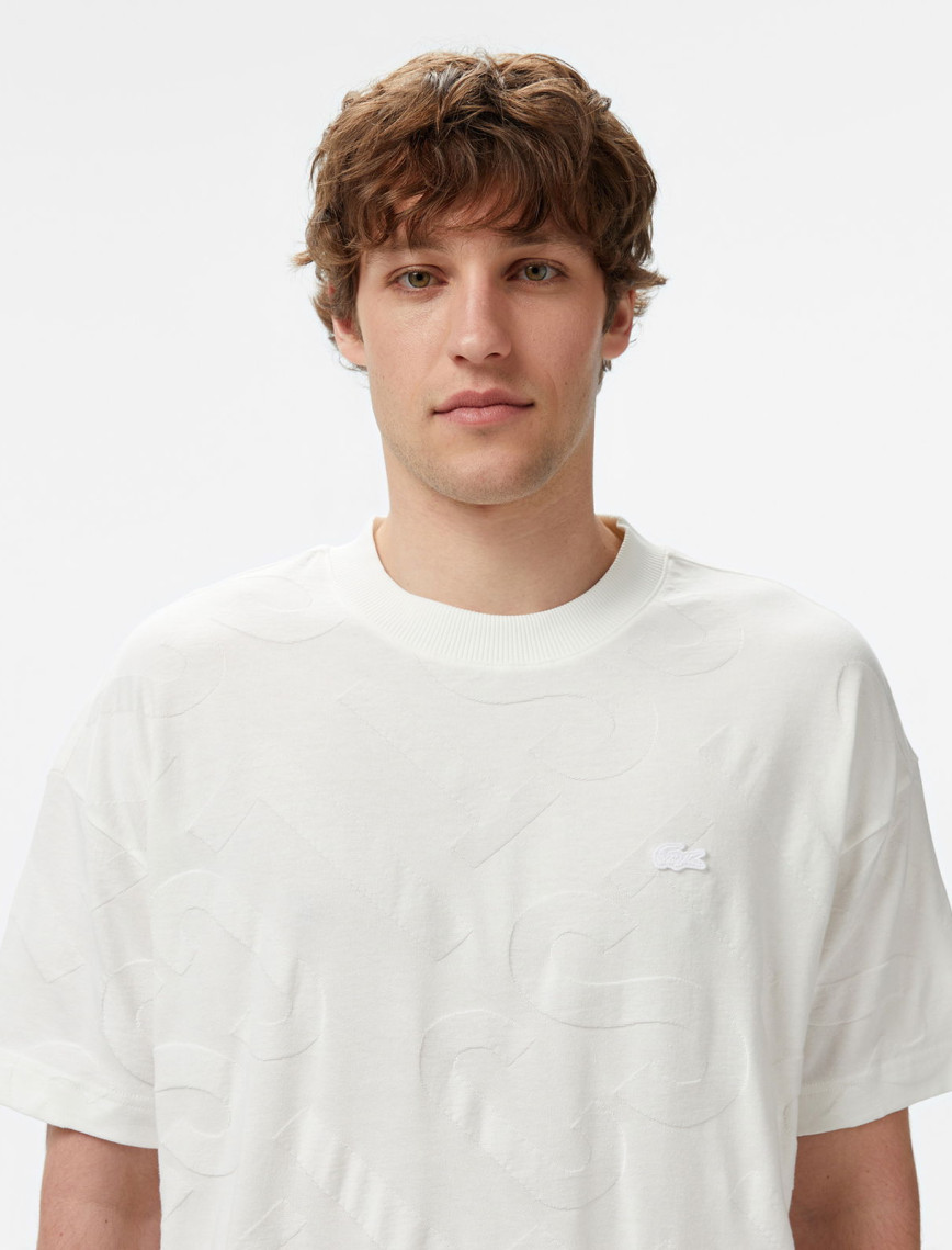 Lacoste Erkek Bisiklet Yaka Desenli Beyaz T-Shirt Lacoste Erkek Bisiklet Yaka Desenli Beyaz T-Shirt