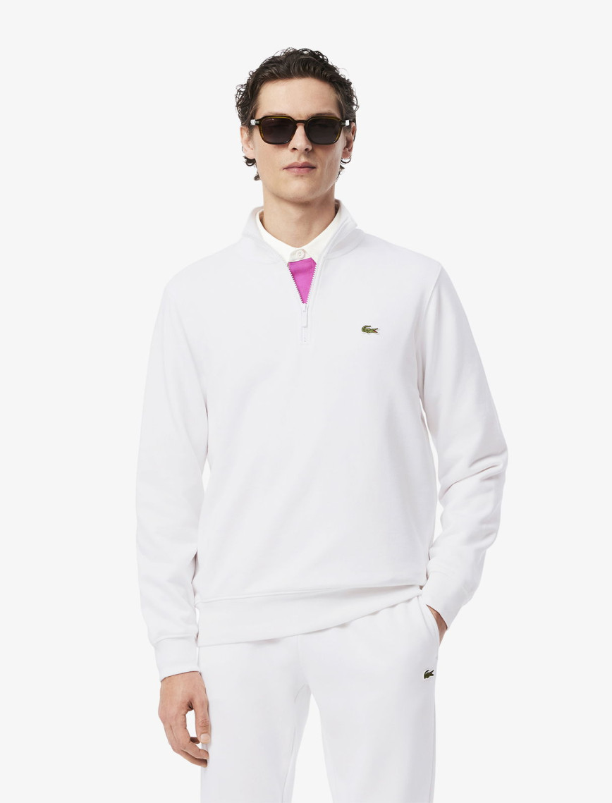 Lacoste Erkek Classic Fit Yarım Fermuarlı Beyaz Sweatshirt
