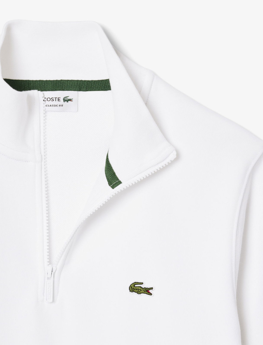 Lacoste Erkek Classic Fit Yarım Fermuarlı Beyaz Sweatshirt