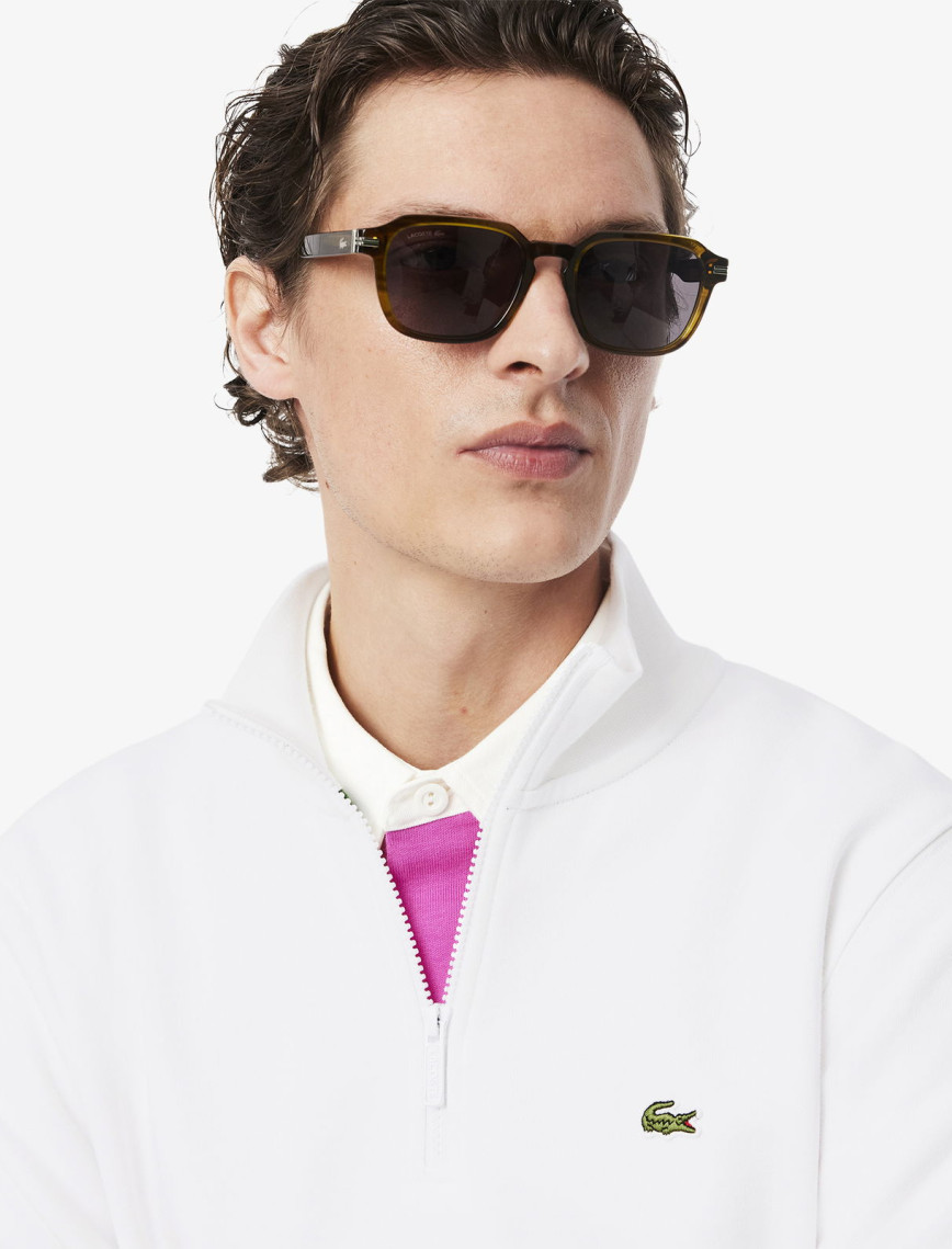 Lacoste Erkek Classic Fit Yarım Fermuarlı Beyaz Sweatshirt