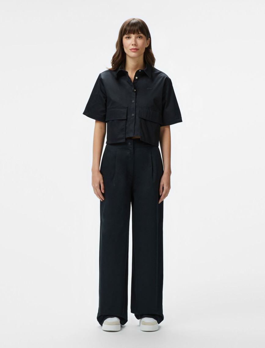 Lacoste Kadın Regular Fit Yarım Kollu Siyah Gömlek Lacoste Kadın Regular Fit Yarım Kollu Siyah Gömlek