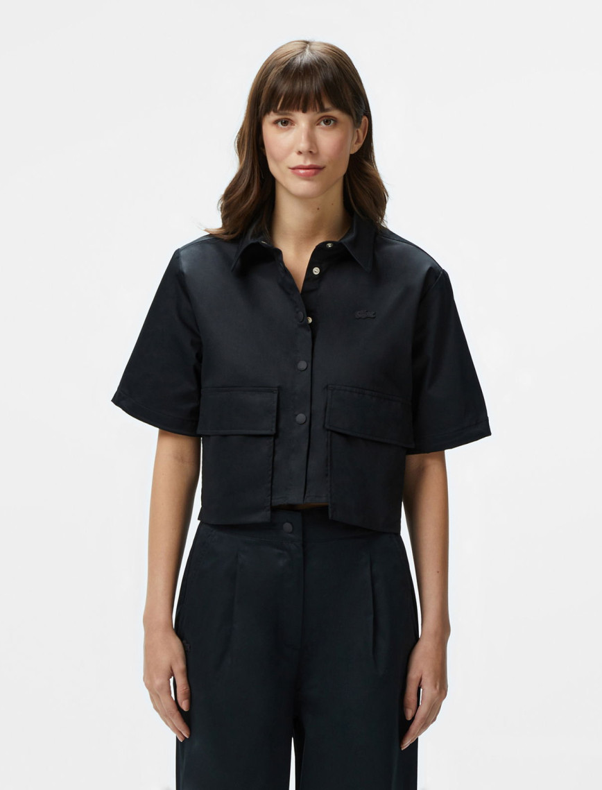 Lacoste Kadın Regular Fit Yarım Kollu Siyah Gömlek Lacoste Kadın Regular Fit Yarım Kollu Siyah Gömlek