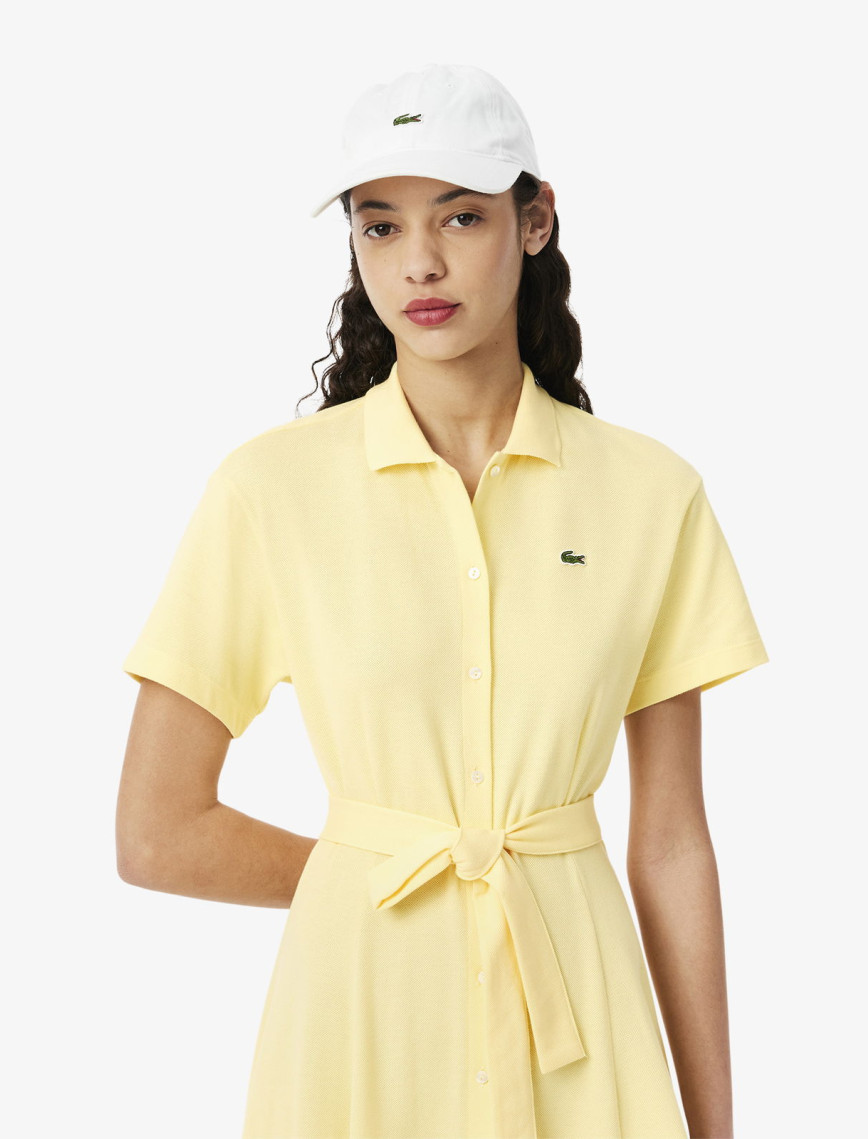 Lacoste Kadın Flare Fit Kısa Kollu Polo Yaka Sarı Elbise