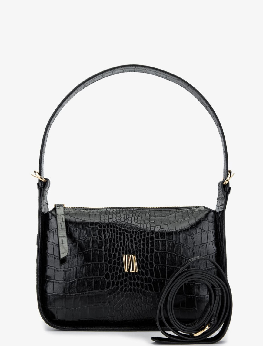 Valmenti Kadın Vegan Siyah Kroko Omuz Çanta