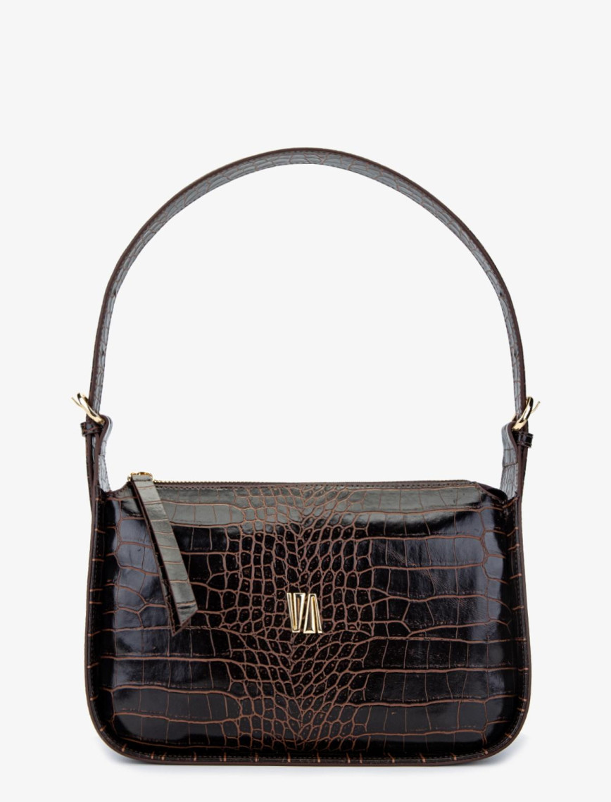 Valmenti Kadın Vegan Siyah Kroko Omuz Çanta