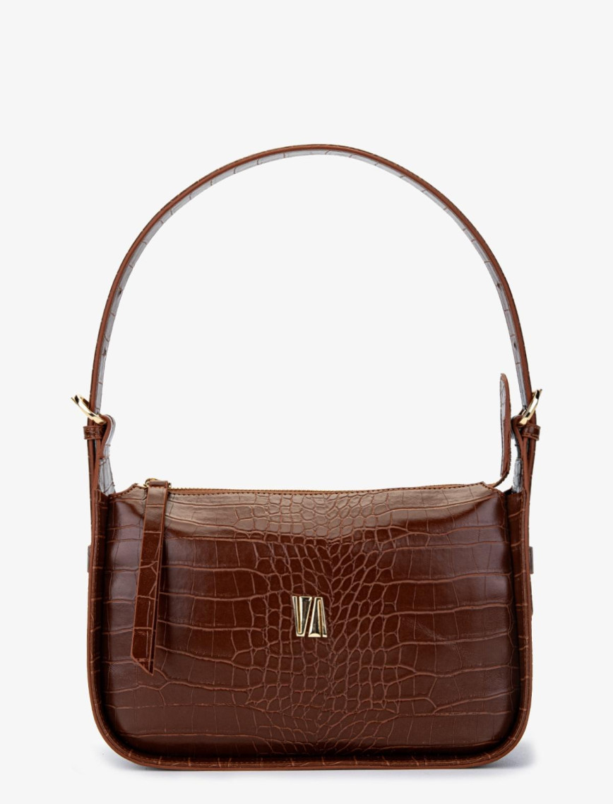 Valmenti Kadın Vegan Siyah Kroko Omuz Çanta