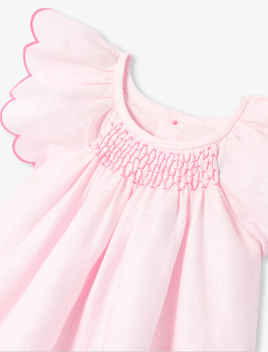 Jacadi Paris Yenidoğan Kız Bebek Fırfır Kollu Keten Elbise Jacadi Paris Yenidoğan Kız Bebek Fırfır Kollu Keten Elbise