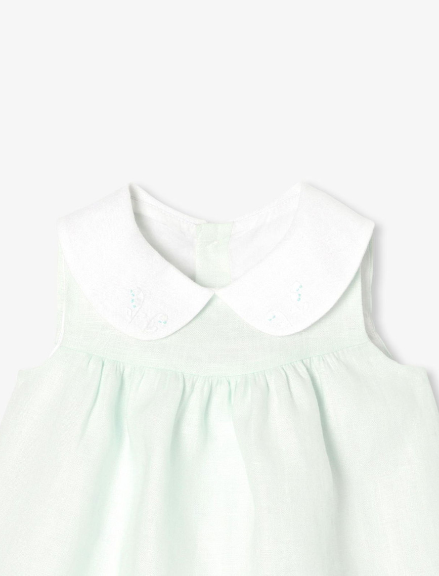 Jacadi Paris Yenidoğan Kız Bebek Peter Pan Yaka Keten Elbise Jacadi Paris Yenidoğan Kız Bebek Peter Pan Yaka Keten Elbise