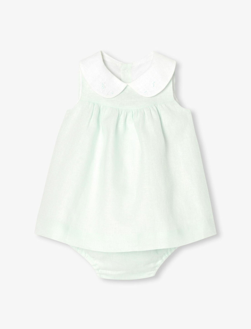 Jacadi Paris Yenidoğan Kız Bebek Peter Pan Yaka Keten Elbise Jacadi Paris Yenidoğan Kız Bebek Peter Pan Yaka Keten Elbise