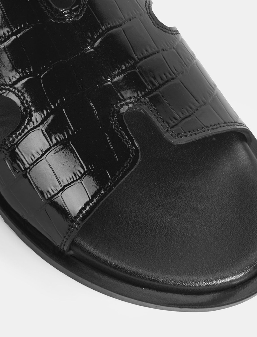 Erkek Siyah Kroko Desenli Deri Terlik Erkek Siyah Kroko Desenli Deri Terlik