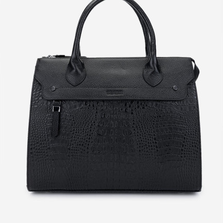 Valmenti Kadın Hakiki Deri Siyah Kroko Kol Çantası