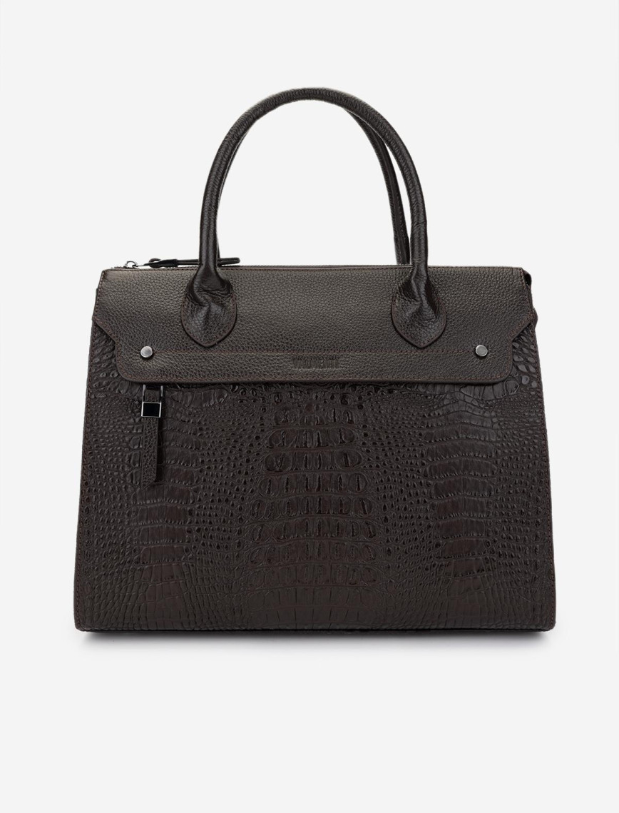 Valmenti Kadın Hakiki Deri Kahverengi Kroko Kol Çantası