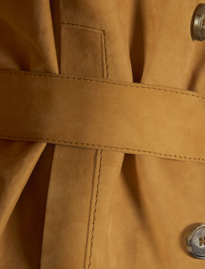 Limited Edition Kadın Turuncu Belden Bağlamalı Süet Kısa Trençkot Limited Edition Kadın Turuncu Belden Bağlamalı Süet Kısa Trençkot