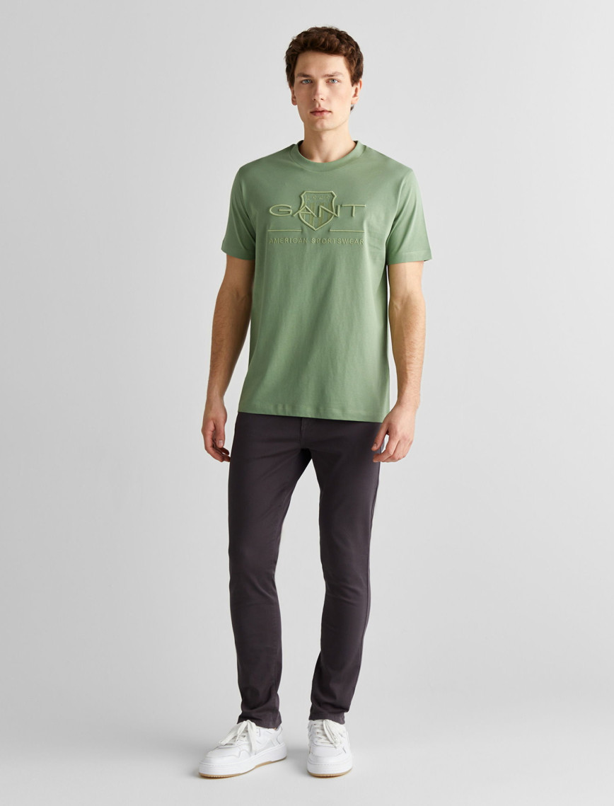 GANT Erkek Yeşil Regular Fit Bisiklet Yaka Logolu T-Shirt GANT Erkek Yeşil Regular Fit Bisiklet Yaka Logolu T-Shirt