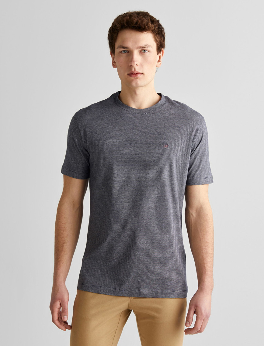 GANT Erkek Mavi Regular Fit Bisiklet Yaka Çizgili T-Shirt GANT Erkek Mavi Regular Fit Bisiklet Yaka Çizgili T-Shirt