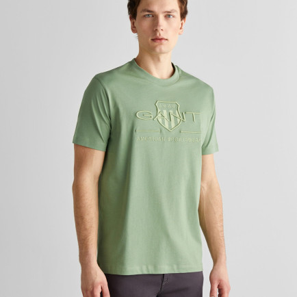 GANT Erkek Yeşil Regular Fit Bisiklet Yaka Logolu T-Shirt GANT Erkek Yeşil Regular Fit Bisiklet Yaka Logolu T-Shirt