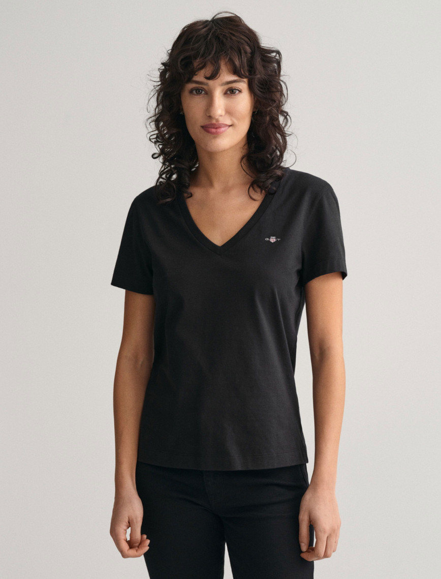 GANT Kadın Lacivert Regular Fit V Yaka T-Shirt GANT Kadın Lacivert Regular Fit V Yaka T-Shirt