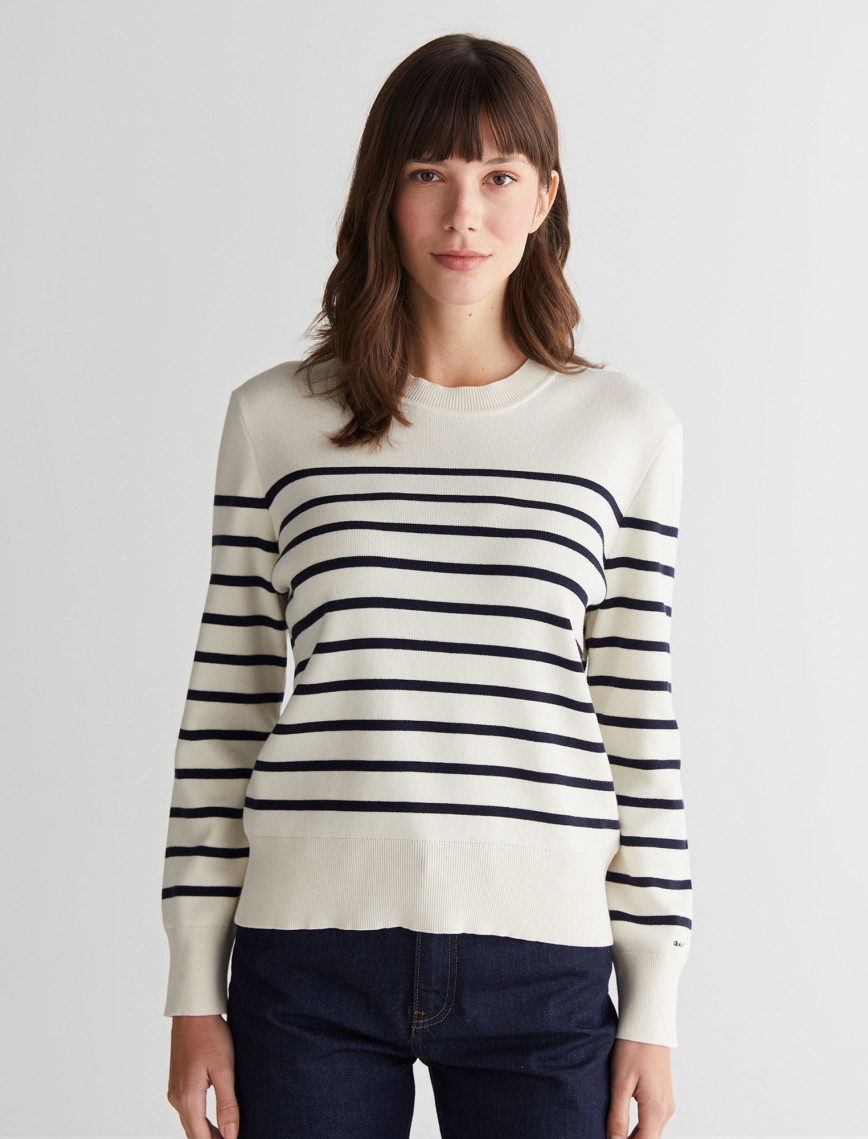 GANT Kadın Krem Regular Fit Bisiklet Yaka Çizgili Kazak GANT Kadın Krem Regular Fit Bisiklet Yaka Çizgili Kazak