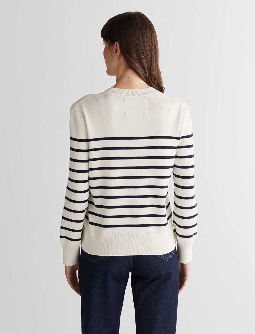 GANT Kadın Krem Regular Fit Bisiklet Yaka Çizgili Kazak GANT Kadın Krem Regular Fit Bisiklet Yaka Çizgili Kazak