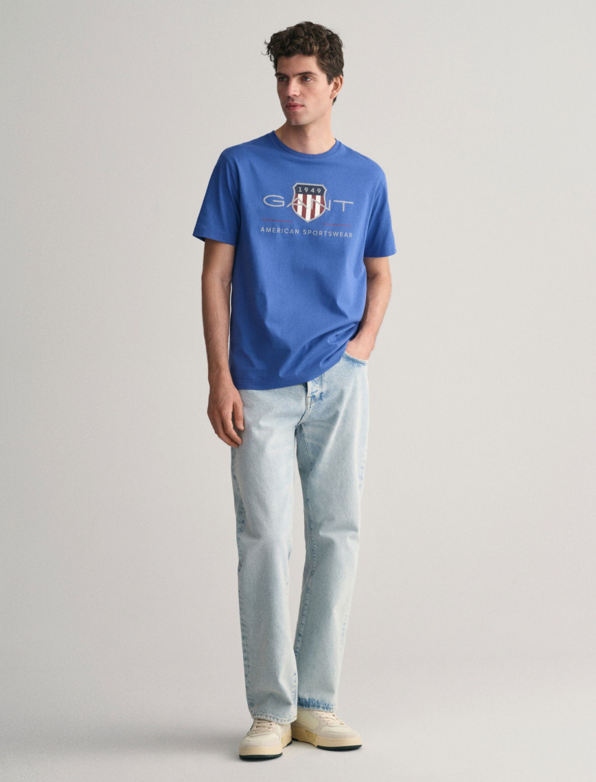 GANT Erkek Mavi Regular Fit Bisiklet Yaka Logolu T-Shirt GANT Erkek Mavi Regular Fit Bisiklet Yaka Logolu T-Shirt
