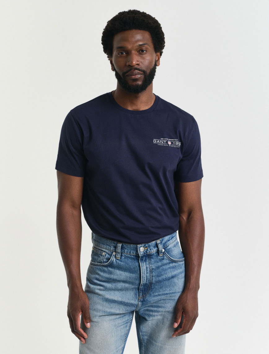 GANT Erkek Lacivert Regular Fit Bisiklet Yaka Logolu T-Shirt GANT Erkek Lacivert Regular Fit Bisiklet Yaka Logolu T-Shirt