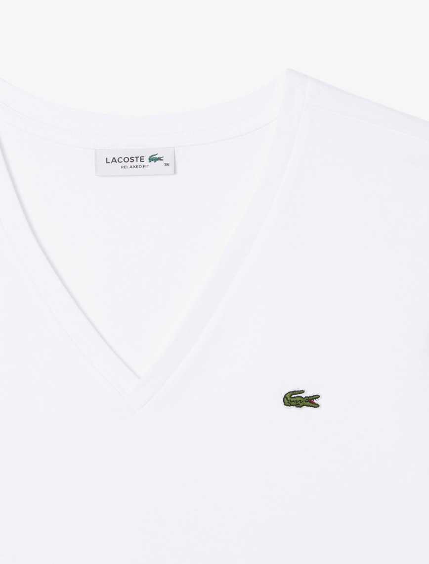 Lacoste Kadın Relaxed Fit V Yaka Beyaz T-Shirt Lacoste Kadın Relaxed Fit V Yaka Beyaz T-Shirt
