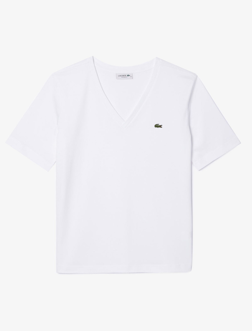 Lacoste Kadın Relaxed Fit V Yaka Beyaz T-Shirt Lacoste Kadın Relaxed Fit V Yaka Beyaz T-Shirt
