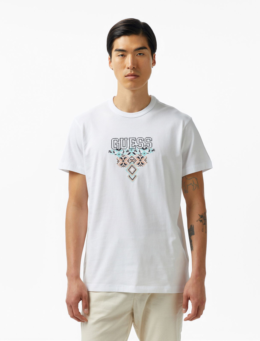 Guess Triangle Mid Organic Heavy 205 Erkek Beyaz T-Shirt Guess Triangle Mid Organic Heavy 205 Erkek Beyaz T-Shirt