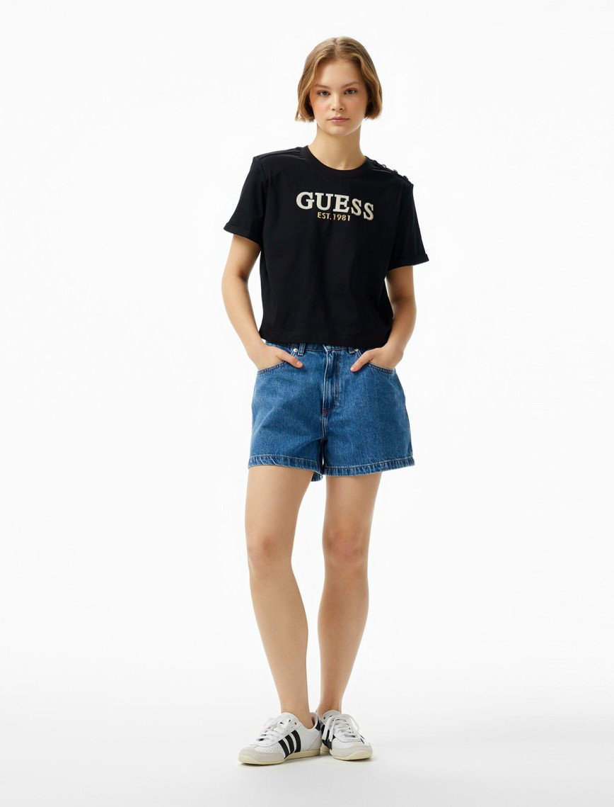 Guess Cropped Washed Mid Organic Heavy 205 Kadın Siyah T-Shirt Guess Cropped Washed Mid Organic Heavy 205 Kadın Siyah T-Shirt