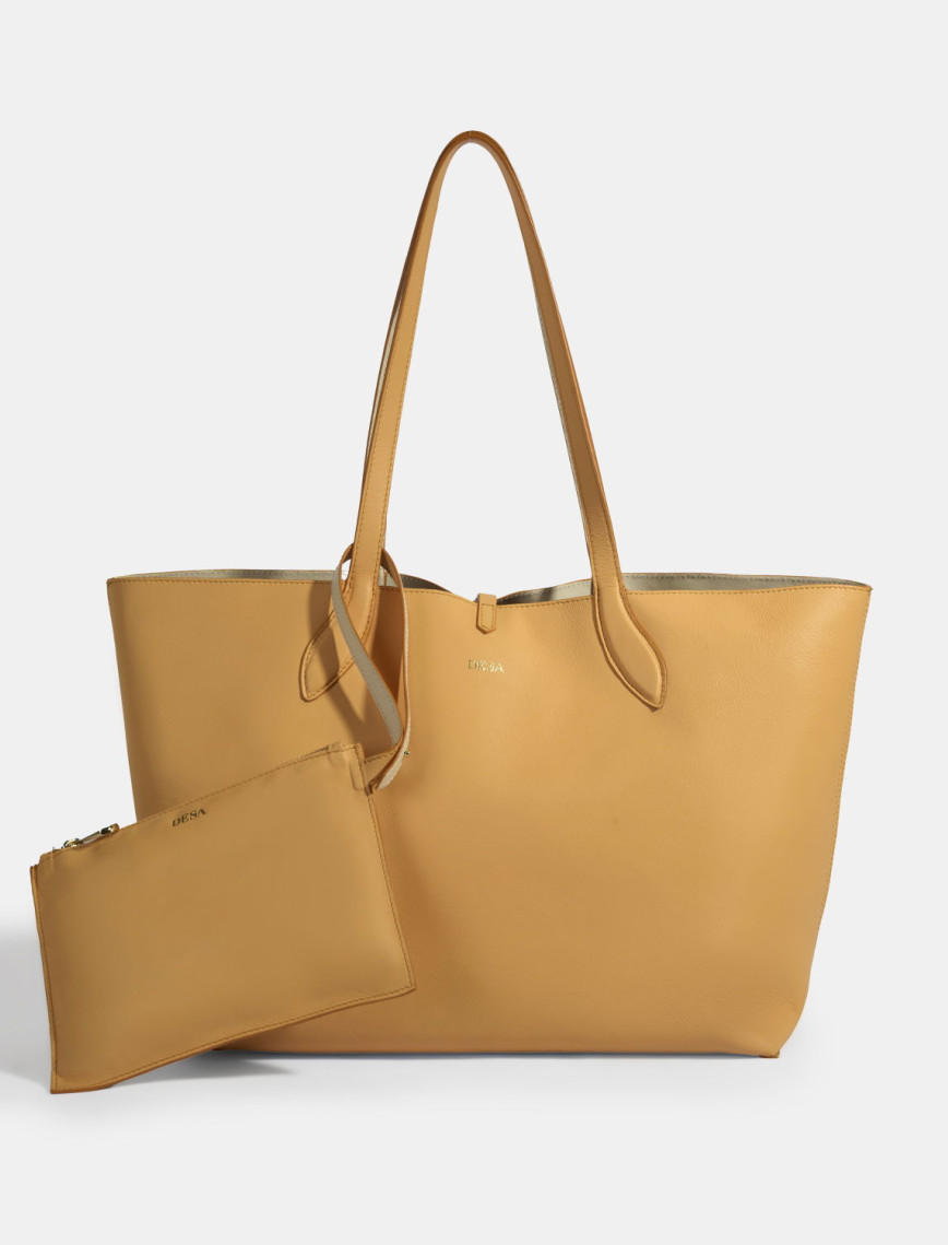 Kadın Turuncu / Bej Çift Taraflı Deri Omuz Çantası Kadın Turuncu / Bej Çift Taraflı Deri Omuz Çantası