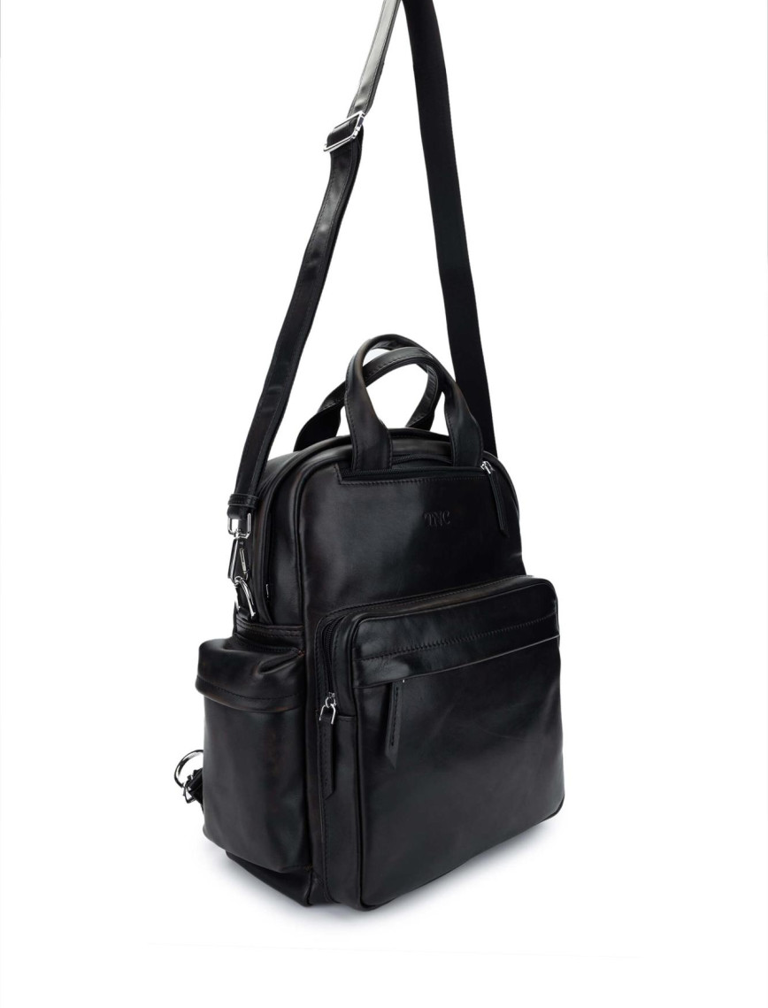 Tamer Tanca Erkek Hakiki Deri Siyah Eskitme Sırt Çantası