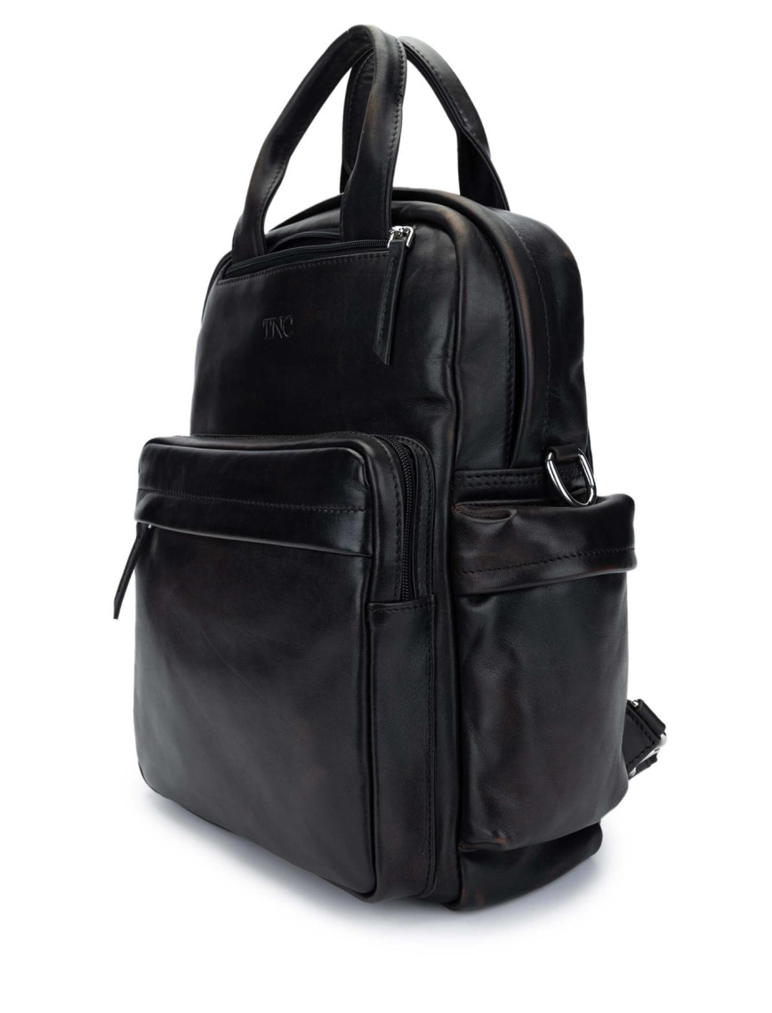 Tamer Tanca Erkek Hakiki Deri Siyah Eskitme Sırt Çantası