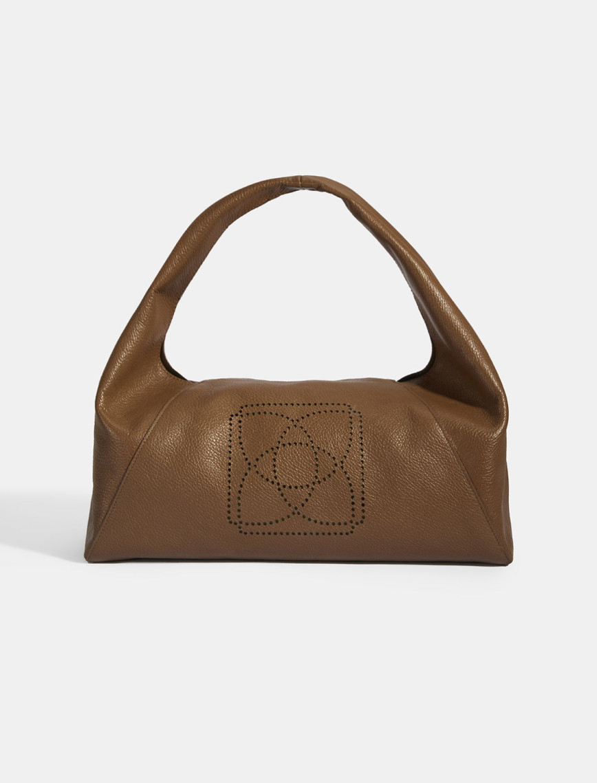 Kadın Kahve Logo Baskılı Deri El Çantası Kadın Kahve Logo Baskılı Deri El Çantası