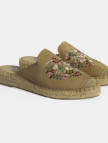 Limited Edition Bej Kadın Çiçek Nakışlı Süet Espadril Terlik