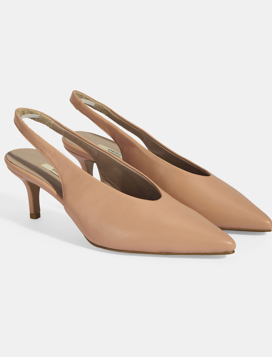 Kadın Pudra Slingback Deri Topuklu Ayakkabı Kadın Pudra Slingback Deri Topuklu Ayakkabı