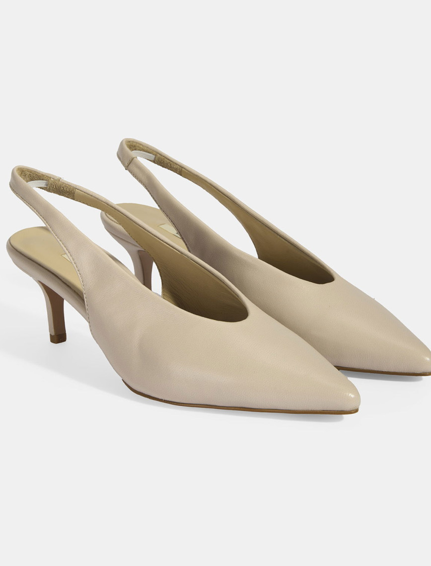 Kadın Krem Slingback Deri Topuklu Ayakkabı Kadın Krem Slingback Deri Topuklu Ayakkabı