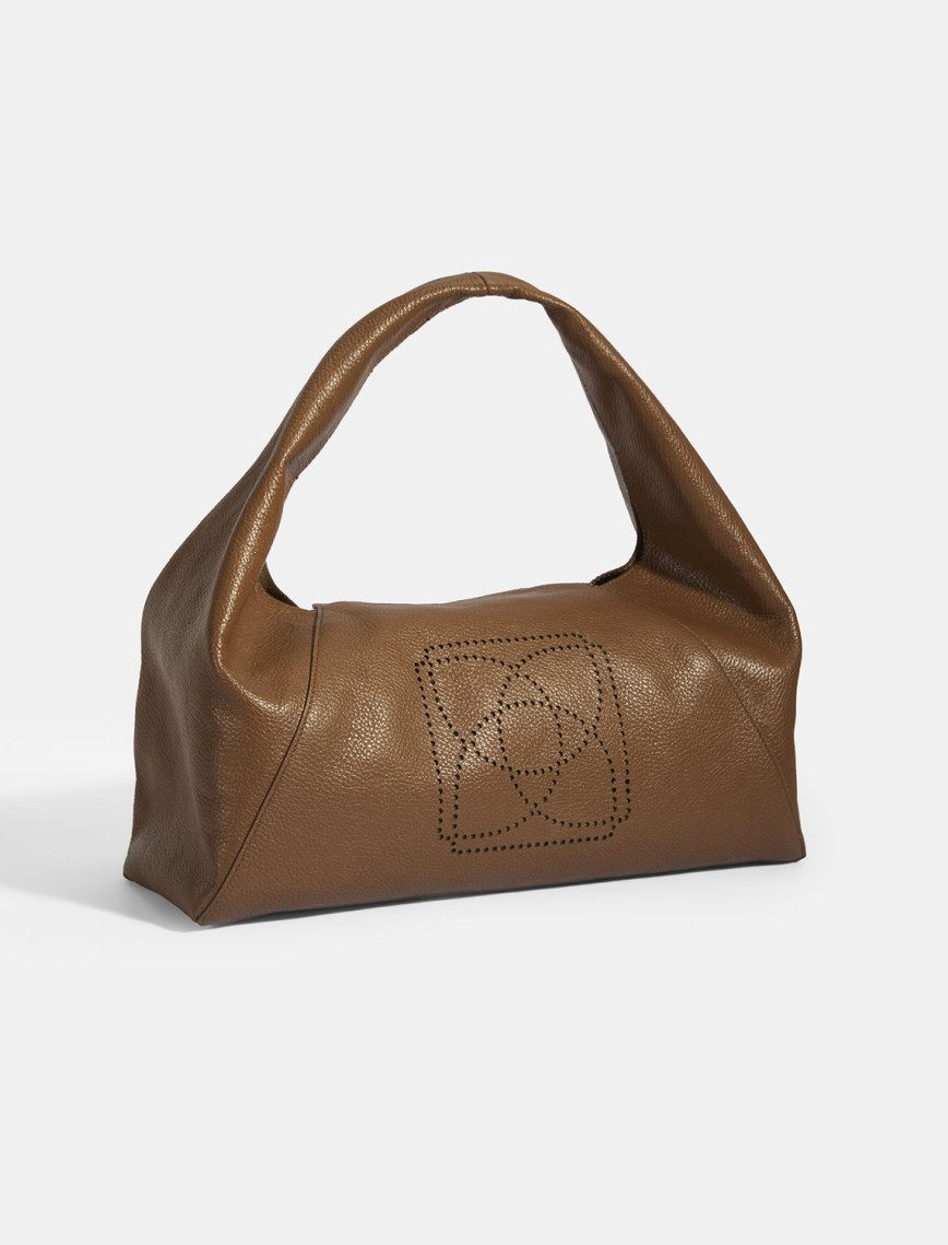 Kadın Kahve Logo Baskılı Deri El Çantası Kadın Kahve Logo Baskılı Deri El Çantası