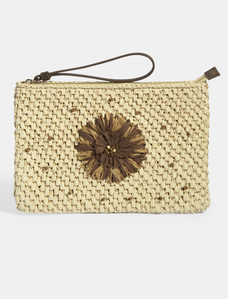 Kadın Kahve Çiçek Detaylı Hasır El Çantası Kadın Kahve Çiçek Detaylı Hasır El Çantası