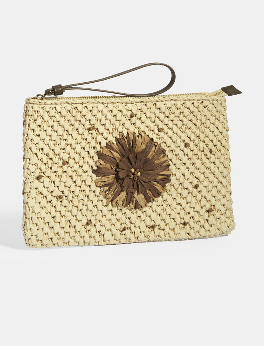 Kadın Kahve Çiçek Detaylı Hasır El Çantası Kadın Kahve Çiçek Detaylı Hasır El Çantası