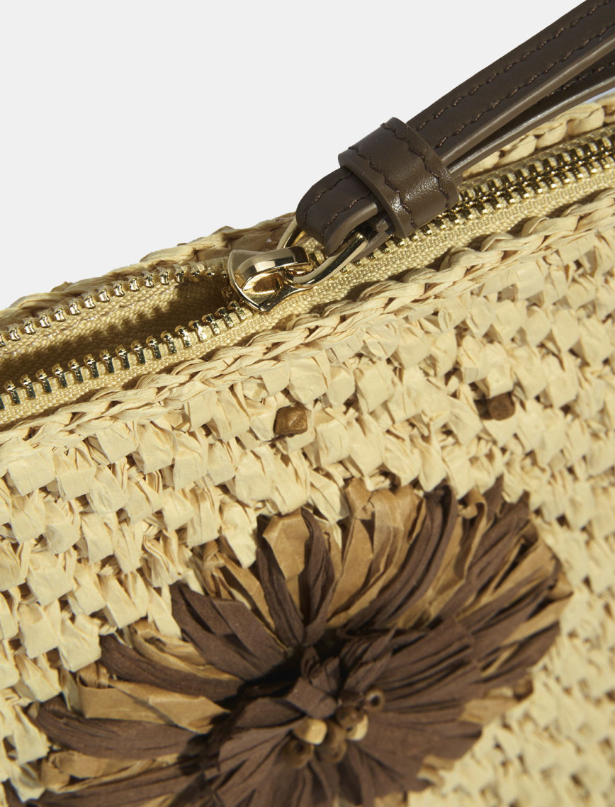 Kadın Kahve Çiçek Detaylı Hasır El Çantası Kadın Kahve Çiçek Detaylı Hasır El Çantası