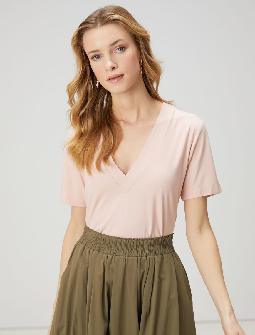 Beymen Club Kadın Pembe V Yaka Basic T-shirt
