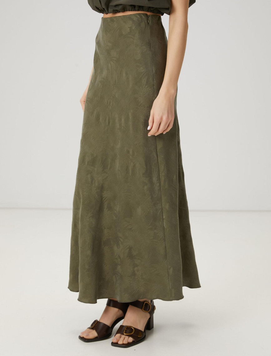 Beymen Club Kadin Haki Jakarlı Maksi İpek Etek