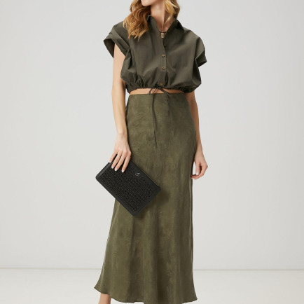 Beymen Club Kadin Haki Jakarlı Maksi İpek Etek Beymen Club Kadin Haki Jakarlı Maksi İpek Etek