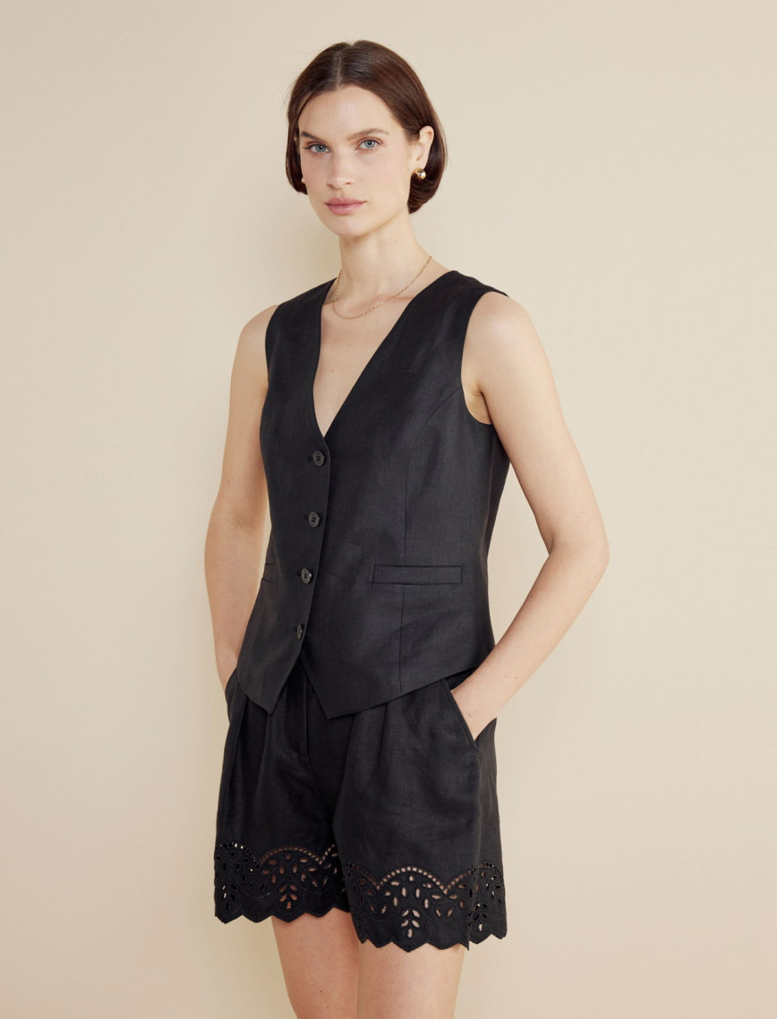 Brooks Brothers %100 Keten Mono Kapama Kadın Siyah Yelek Brooks Brothers %100 Keten Mono Kapama Kadın Siyah Yelek