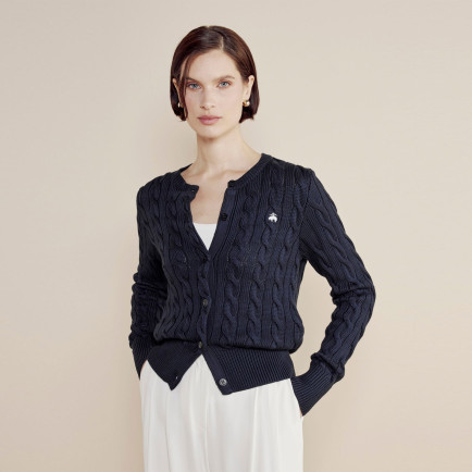 Brooks BrothersBisiklet Yaka Logo Nakışlı Saç Örgü Kadın Lacivert Hırka