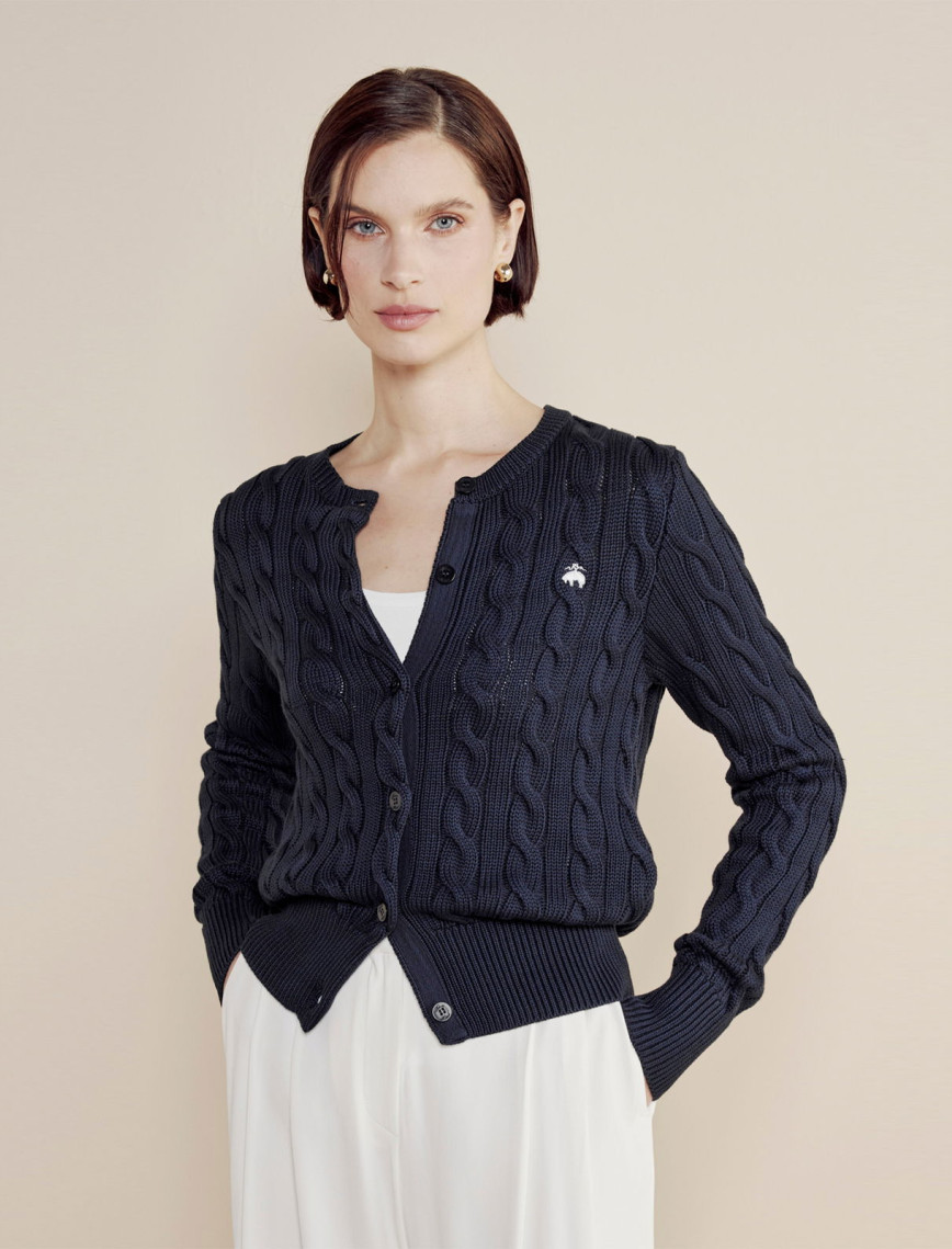 Brooks BrothersBisiklet Yaka Logo Nakışlı Saç Örgü Kadın Lacivert Hırka Brooks BrothersBisiklet Yaka Logo Nakışlı Saç Örgü Kadın Lacivert Hırka