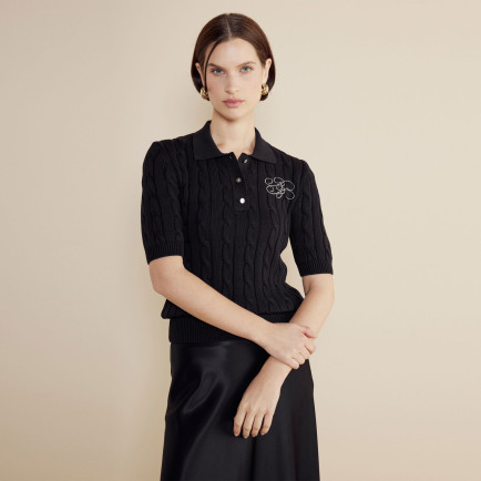 Brooks Brothers P. Y. Bb Nakışlı Kısa Kol Saç Örgü Kadın Siyah Kazak